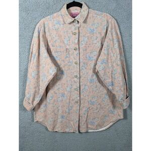 VTG Cambridge Country Store Linen Blend Top Women M Peach Floral Cottagecore 90s